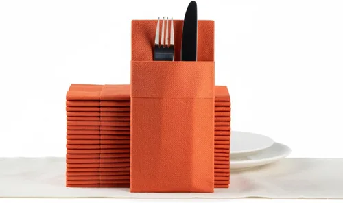 Vista 18 de Servilletas de papel desechables azul bebé con bolsillo incorporado para cubiertos, servilletas de tacto de lino absorbentes para cocina, baño