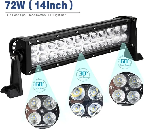 Vista 2 de LED Light Bar, YITAMOTOR 2PCS 72W 14Inch LED Work Light Spot Flood Combo LED Light Pods Offroad 12V Driving Light Fog Lamp Boat Light Waterproof