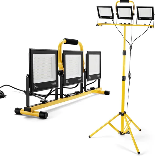 Vista 9 de Luces de trabajo de color 3 en 1 con soporte, luz de trabajo LED de cabeza de 22500 lm, con soporte de trípode ajustable y plegable, lámpara