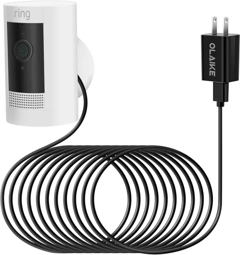 Vista 15 de OLAIKE Paquete de 2 cables de carga de 16 pies para batería Ring Stick Up Cam/Plug-in y Ring Spotlight Cam Battery, adaptador de corriente