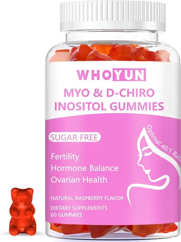 Gomitas de inositol sin azúcar, mio-inositol y D-chiro inositol suplemento de proporción 40:1 para mujeres, fertilidad, equilibrio hormonal, salud