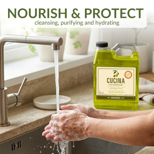 Vista 4 de Cucina jabón de mano de sal marina y Amalfi de limón - recambio de jabón 33.8 onzas líquidas