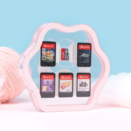 Vista 7 de U Core Cute Cat Paw Game Card Case Compatible with Nintendo Switch- Transparent Hard Shell Game Card Holder for Switch Card Storage with 6 Game Card