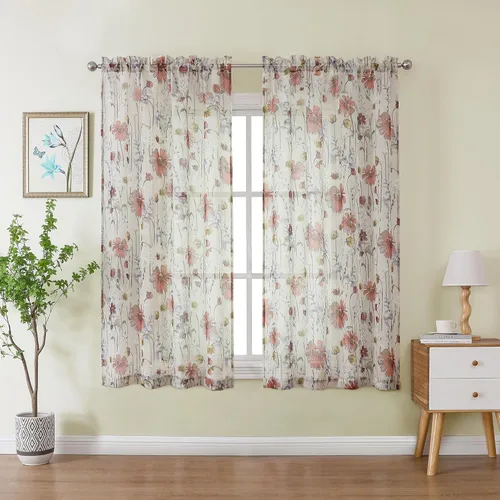 Vista 15 de OWENIE - Cortinas de cenefa arrugada transparentes de 14 pulgadas de longitud 2 piezas, cenefa moderna pequeña impresa para cocina, sala de estar