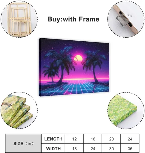 Vista 2 de ZMLIS Vaporwave Retro Futurism Wall Art – Neon Sunset Synthwave Poster – Alternative Subculture Aesthetic Print for Room Decor Canvas Posters Wall