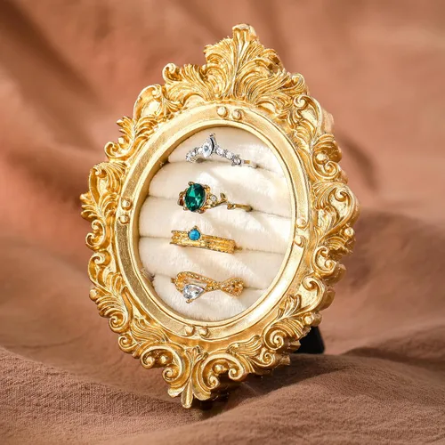 Vista 8 de Liliaafar Soporte de anillo vintage con arco negro para exhibición de boda, joyero de gamuza, marco para aretes, bandeja de aniversario, compromiso