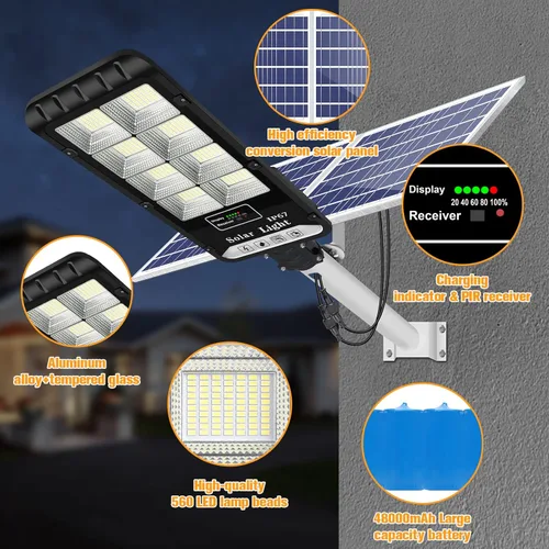 Vista 5 de NIORSUN Solar Street Light, 1000W Solar Outdoor Lights Motion Sensor Dusk to Dawn Commercial Large Area Lighting Security Flood Lights Waterproof