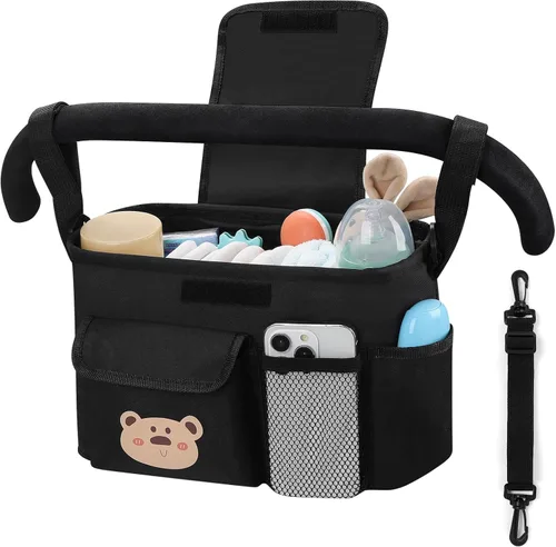 Accmor Organizador universal para cochecito con portavasos y correa para el hombro, organizador de bolsa para cochecito que se adapta a Uppababy,