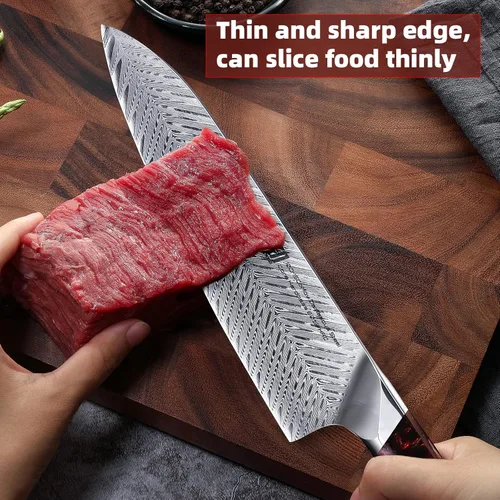 Vista 5 de FINDKING Nebula Series - Cuchillo de chef con funda de ABS, cuchillo gyuto japonés multiusos, hoja de acero Damasco 10Cr15CoMov, mango de resina