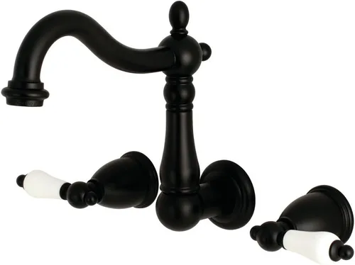 Vista 5 de Kingston Brass KS1253PL Grifo de baño de montaje en pared central de 8 pulgadas, latón antiguo