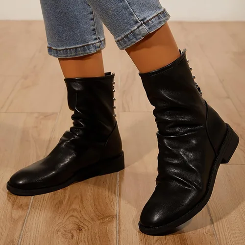 Vista 2 de FAMOORE Short Boots for Women Flat Shoes Short Boots Leather Boots Womens Boots Size 12 Wide