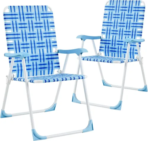 Yaheetech Juego de 2 sillas de camping de playa al aire libre, silla plegable con reposabrazos para adultos, sillas portátiles y robustas con marco