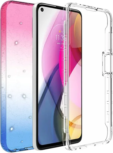 Vista 3 de Funda de cuerpo completo diseñada para Motorola Moto G Stylus 2021 con purpurina con protector de pantalla integrado, absorción de golpes