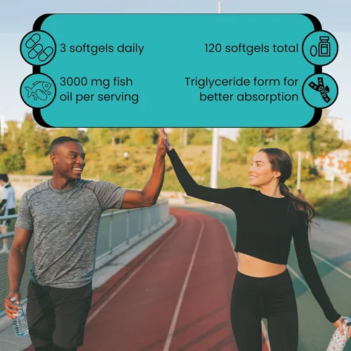 Vista 4 de BIO NUTRI Suplementos de aceite de pescado Omega 3 - 3000 mg de aceite de pescado con EPA DHA - Soporte de ácidos grasos Omega 3 - 120 cápsulas
