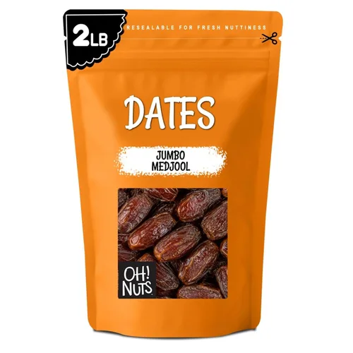 Oh! Nuts Dátiles Jumbo Medjool -2lb Bulk | Bocadillos de frutas frescas deshidratadas | Bocadillos jugosos y sabrosos y saludables perfectos para