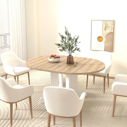 Vista 4 de Dining Table for Kitchen 59x43 Inch Expandable Oval Table Top with Removable Leaf X Shaped Base White