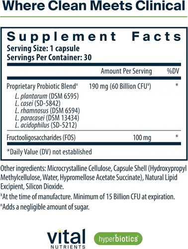 Vista 2 de Hyperbiotics Vital Nutrients Prebiótico y Probiótico para Mujeres y Hombres 60 mil millones de UFC Pre y probióticos apoya la salud digestiva