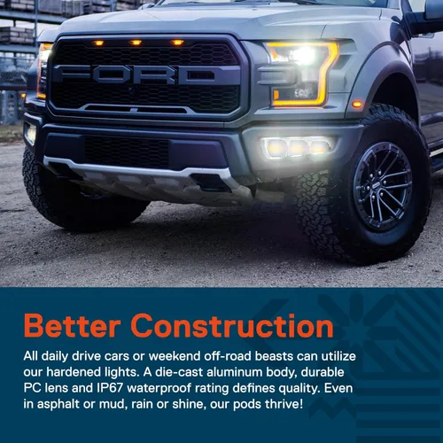 Vista 6 de True Mods Juego de Par de Cubos de Luces LED Ámbar de 3" 120W para Conducción Todoterreno en Zanjas [Luz Marcadora de Señal de Giro Amarilla] Luces