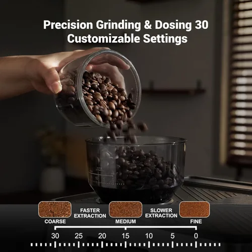 Vista 2 de Gevi Máquina de café espresso de 20 barras con molinillo y espumador de leche, cafetera profesional para el hogar, capuchino y café con leche