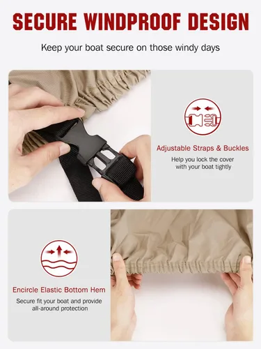 Vista 4 de Cubierta impermeable para barco de 14 a 16 pies, cubierta resistente de poliéster 600D, cubierta para barco Oxford Bass Runabout para barcos