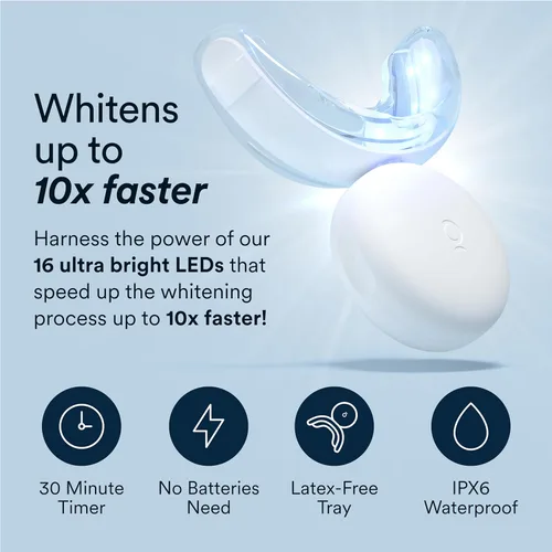 Vista 3 de Kit blanqueador de dientes, luz de LED, peróxido de carbamida del 35 %, (2) jeringuillas del gel 0.17 onzas líquidas, bandeja
