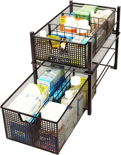 Vista 9 de Deco Brothers Cesta Deslizante Apilable Extraíble para Gabinete con Divisores, Grande, Bronce