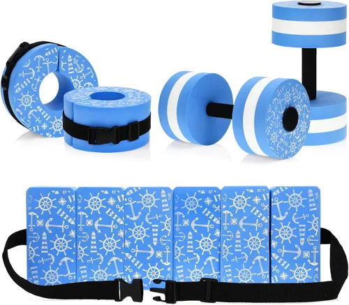 Vista 15 de Juego de 5 ejercicios acuáticos para piscina, incluye 2 mancuernas ligeras de agua, 2 pesas de natación de tobillo y cinturón de natación