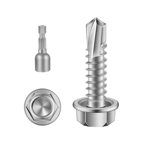 Vista 9 de Mellewell Tornillos autoperforantes de cabeza hexagonal #10 x 3, tornillos autoperforantes de acero inoxidable 410, acabado negro, 50