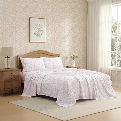 Vista 12 de Laura Ashley - Juego de sábanas individual, ropa de cama de percal de algodón fresca y suave con bolsillos profundos, ligera para comodidad durante