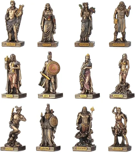 Veronese Design Set de Miniaturas de Dioses del Panteón Griego de Resina de 3 1/4 Pulgadas Pintadas a Mano con Acabado Bronceado