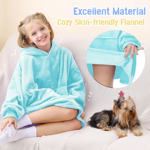 Vista 4 de Aemilas - Manta con capucha portátil para niños de 6 a 12 años, sudadera con capucha de gran tamaño para mayor comodidad, sudadera con capucha