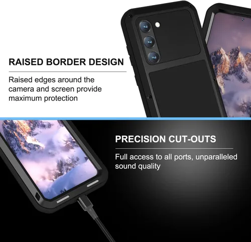 Vista 5 de LOVE MEI Funda para Samsung Galaxy S23 5G con protector de pantalla de vidrio templado, a prueba de golpes, a prueba de arañazos, híbrida de metal