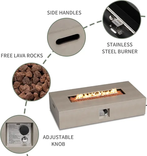 Vista 3 de COSIEST Juego de 2 mesas de fuego de propano para exteriores, certificado CSA, hormigón rectangular de 56 pulgadas con mesa de tanque de 20 libras