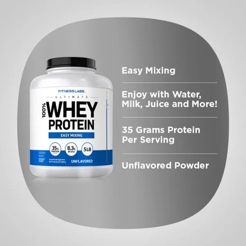 Vista 5 de Fitness Labs Polvo de proteína de suero sin sabor 5 libras 80 oz Suplemento definitivo de mezcla fácil Sin transgénicos, sin gluten
