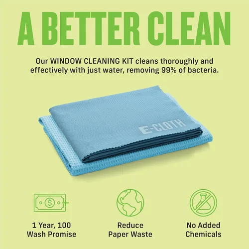 Vista 5 de E-Cloth Paño de limpieza de ventanas, embalaje ecológico, paño de limpieza de vidrio, ventanas sin rayas con solo agua, kit de toallas de microfibra