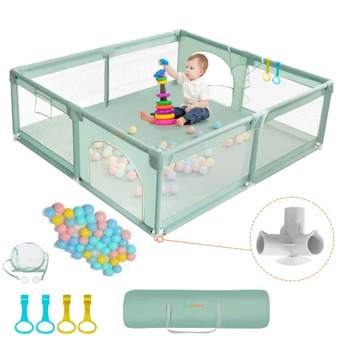 Vista 8 de COMOMY Corrales de juegos para bebés y niños pequeños, centro de actividades para bebés seguros y antideslizantes, diseño de malla completa, centro