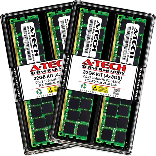 Vista 170 de A-Tech Kit de 8 GB (2 x 4 GB) DDR3/DDR3L 1333MHz PC3L-10600R ECC RDIMM 2Rx4 Dual Rank 1.35V ECC Registrado DIMM 240-Pin Server Módulos de Kit de 2