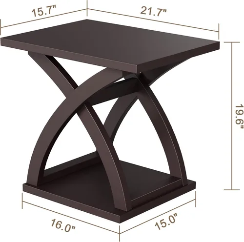 Vista 2 de ChooChoo End Side Table, Modern End Table with Storage Shelf, X-Design Side Table Living Room(Espresso)