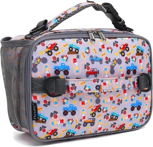Vista 21 de Flowfly - Lonchera para niños, bolsa escolar aislada duradera con correa de hombro y soporte para botellas, minihielera térmica resistente al agua