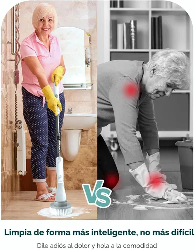 Vista 2 de Sweepulire Limpiador eléctrico giratorio para limpieza, limpiador de ducha con mango largo, 2 velocidades de centrifugado, limpiador de baño con 8