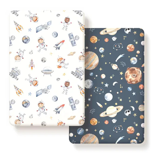 Vista 14 de Juego de 2 sábanas ajustables de punto de jersey elástico ultra suave para parque de juegos (Pack and Play), sábanas de cuna portátil/mini seguras