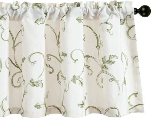 Vista 19 de VOGOL - Cenefa de cocina bordada con flores para ventanas, cenefa decorativa con filtro de luz para baño, cortinas con bolsillo para varilla corta