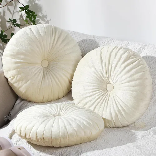 Vista 13 de Namalu 2 piezas de almohadas redondas de 13.8 pulgadas, almohadas redondas decorativas de terciopelo para piso, almohadas redondas de calabaza