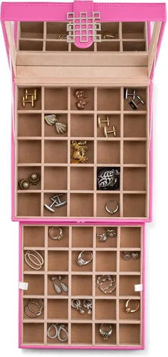 Vista 3 de Caja organizadora clásica con 50 compartimientos para joyería para aretes, anillos, brazaletes o collares