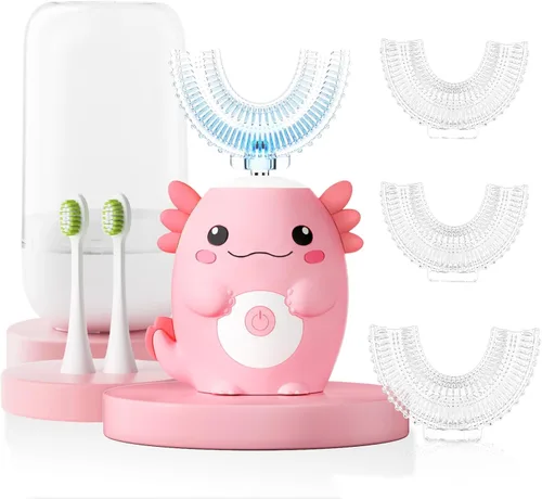 Vista 8 de Axolotl Cepillo de dientes eléctrico en forma de U para niños, cepillo de dientes automático Sonic de dibujos animados con 6 cabezales de cepillo