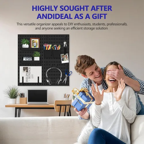 Vista 7 de Kit de Combinación de Tablero Perforado, Organizador de Pared Modular Blanco de Tablero Perforado con 4 Tableros Perforados y Accesorios Colgantes