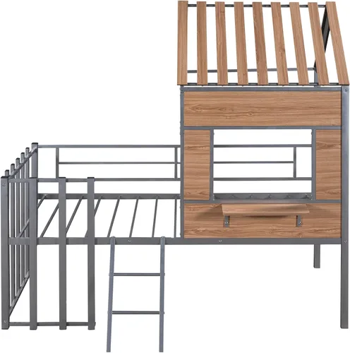 Vista 31 de Harper & Bright Designs Junoir - Cama tipo loft de metal tamaño individual para niños, cama baja con techo y escalera, cama tipo loft individual