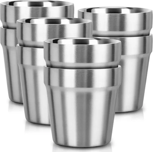 Vista 16 de Beasea Mini vasos de acero inoxidable, juego de 4 vasos de metal de 6 onzas, apilables de acero inoxidable 304, vasos de doble pared con aislamiento