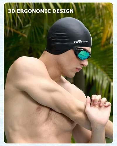 Vista 8 de Firesara Gorra de natación, gorra de natación original actualizada 3D, diseño ergonómico cómodo, duradero, protección para los oídos, para mujeres