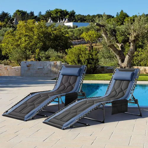 Vista 2 de Flamaker Tumbona plegable al aire libre, sillas de descanso portátiles para exteriores, silla de camping ajustable de 4 posiciones con almohada